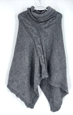 New Fratelli Talli Handcrafted Italy Chunky Gray Wool Alpaca Blend Knit Poncho