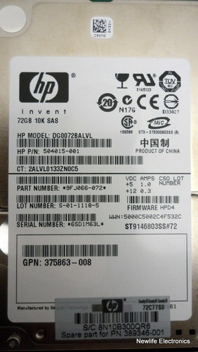 HP 389346-001 72GB 10,000 RPM SAS 3 Gbps 2.5 in. HDD 504015-001 - Picture 4 of 6