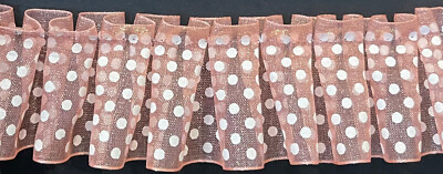 1&1/2'' peach white organza polka dot pleated nylon organza trim 12 yards