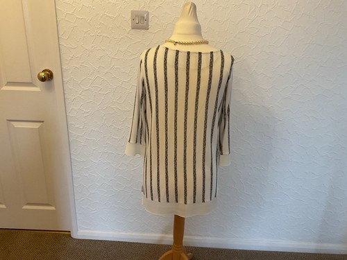 M&S Collection Abstract Striped 3/4 Sleeve Tunic With Chiffon Style Trim Size 14 - Picture 2 of 4