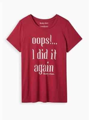 Torrid Classic Fit Crew Tee Cotton Britney Spears Oops Red 2 2x 18 20 #A51550