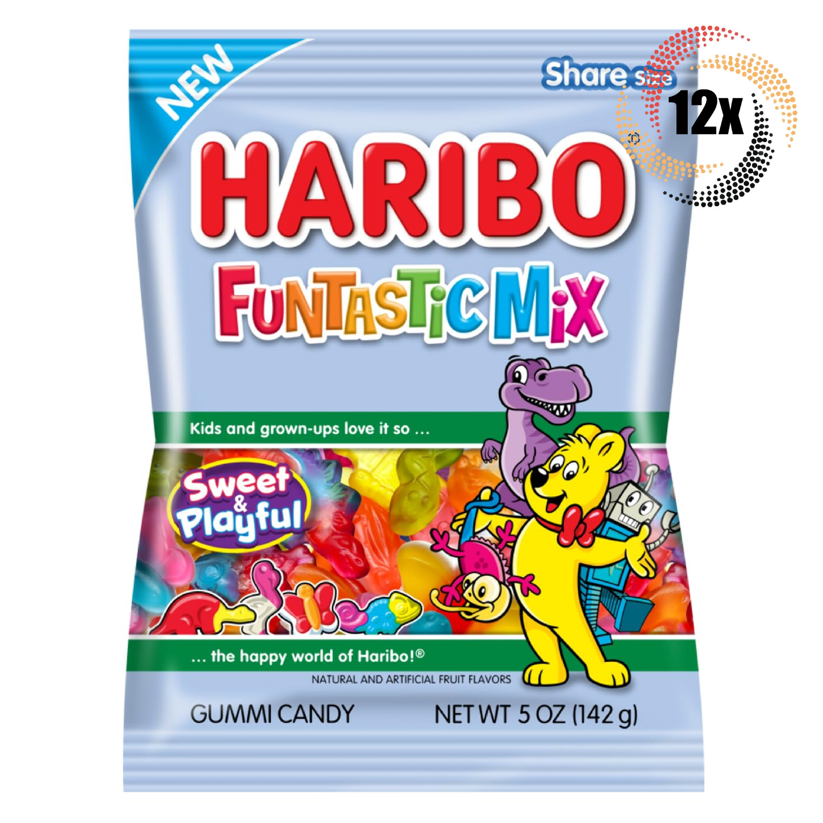 12 пакетиков конфет Haribo Funtastic Mix со вкусом сладких и игривых обезжиренных мармеладных конфет | 5 унций