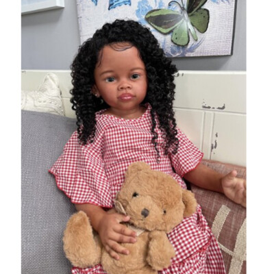 Dark Skin 30inch Finshed Reborn Baby Dolls Black Curly Hair Toddler Girl Gifts
