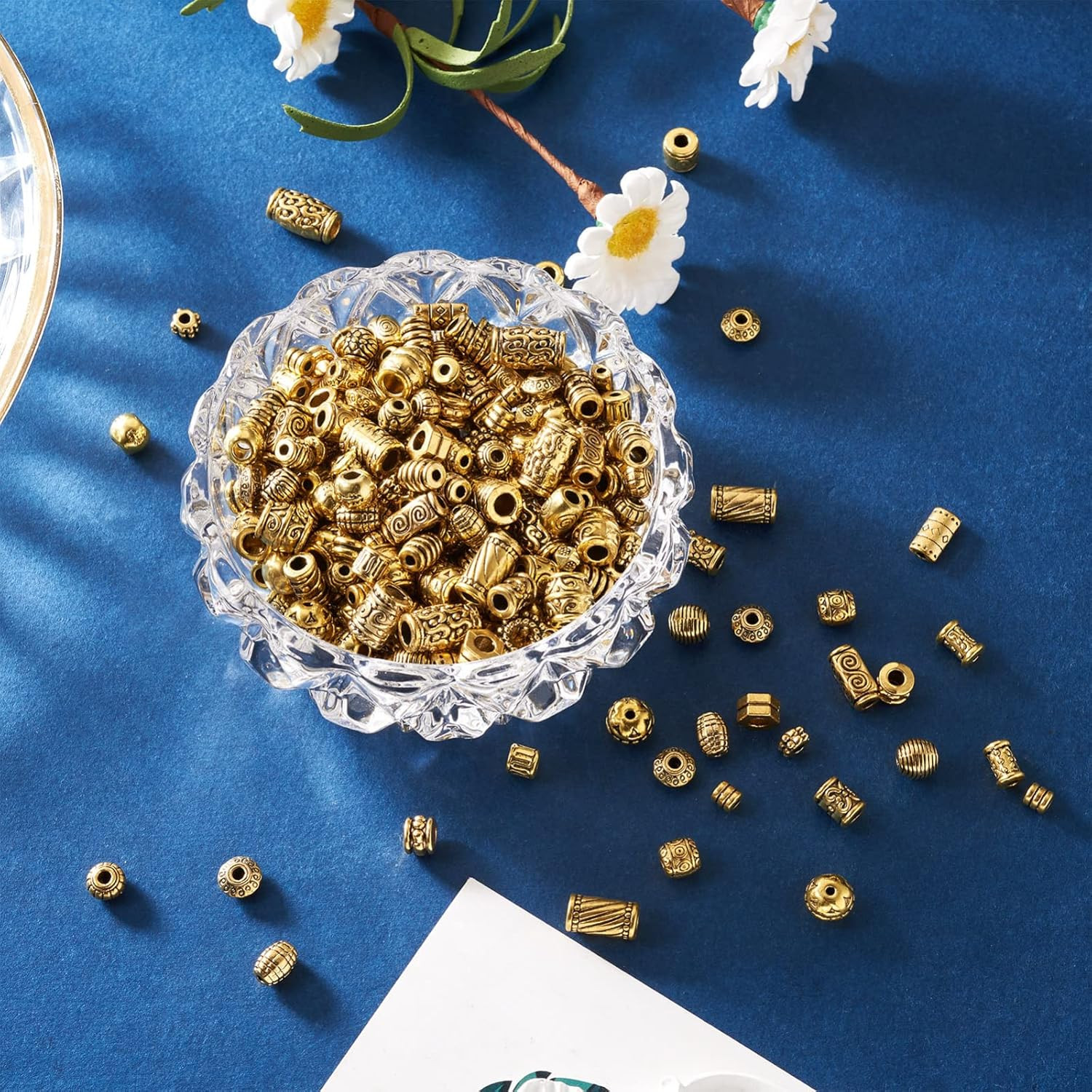 300Pcs Antique Golden Tibetan Alloy Spacer Beads 30 Styles Assorted Polygon Colu
