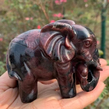 3.8" Natural  garnet Elephant skull carved Quartz crystal Carved gifts 1pc