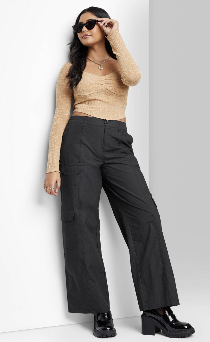 WILD FABLE Women's Black Elastic Waist Wide/Straight Leg Pants sz M NWT |  eBay