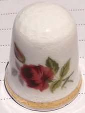 English Bone China Beautiful Vintage Old Collectable Floral Thimble Red Roses