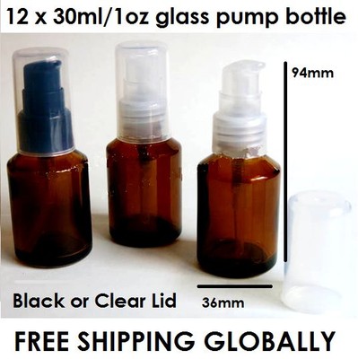 Download 12 X 30ml 1oz Amber Glass Pump Lotion Perfume Oil Bottles Lid Black Clear Ebay