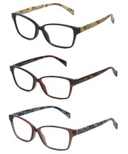 Calabria IM 31324 Cat Eye Reading Glasses 2.50 Tortoise,Black Floral,Pink 3 PACK