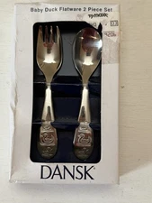 DANSK Children's Baby Duck Flatware Stainless Steel Fork & Spoon Set BRAND NEW
