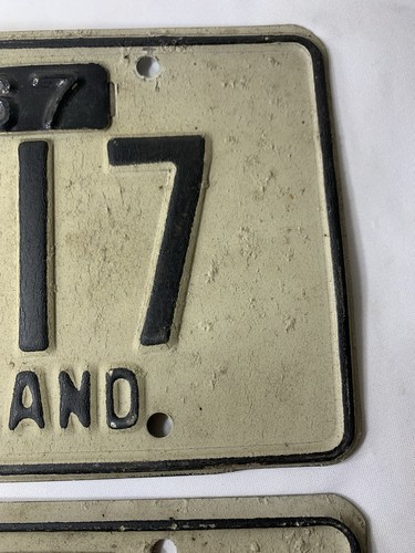 1967 Maine License Plate Pair w/ Tabs - Vacationland - White/Black - Fair Cond. - Picture 5 of 10