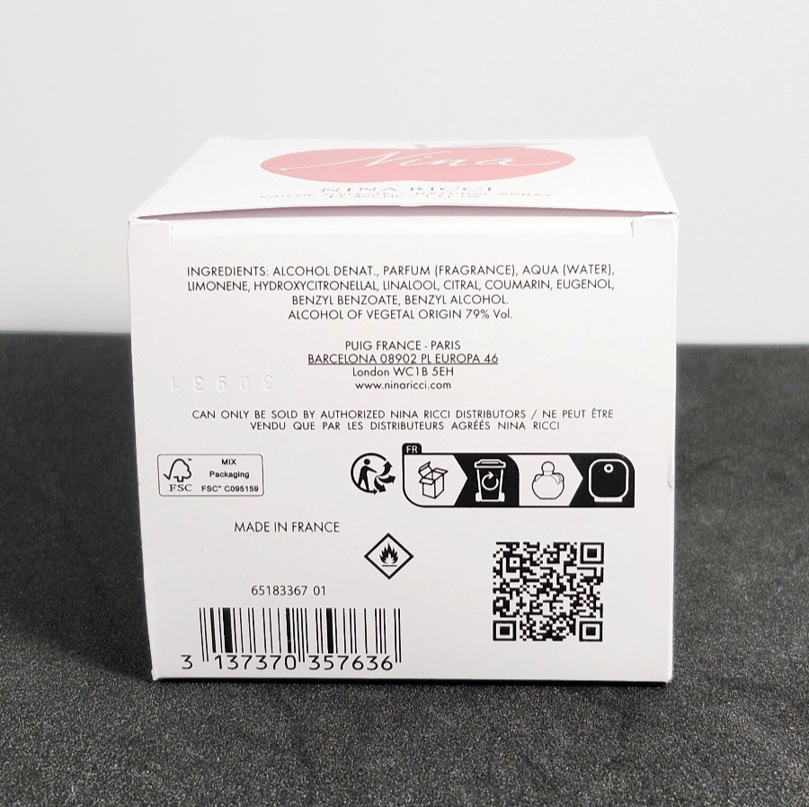 NO CELLO-DAMAGED BOX-NINA BY NINA RICCI-EDT-SPRAY-1.0 OZ-30 ML-AUTHENTIC-FRANCE