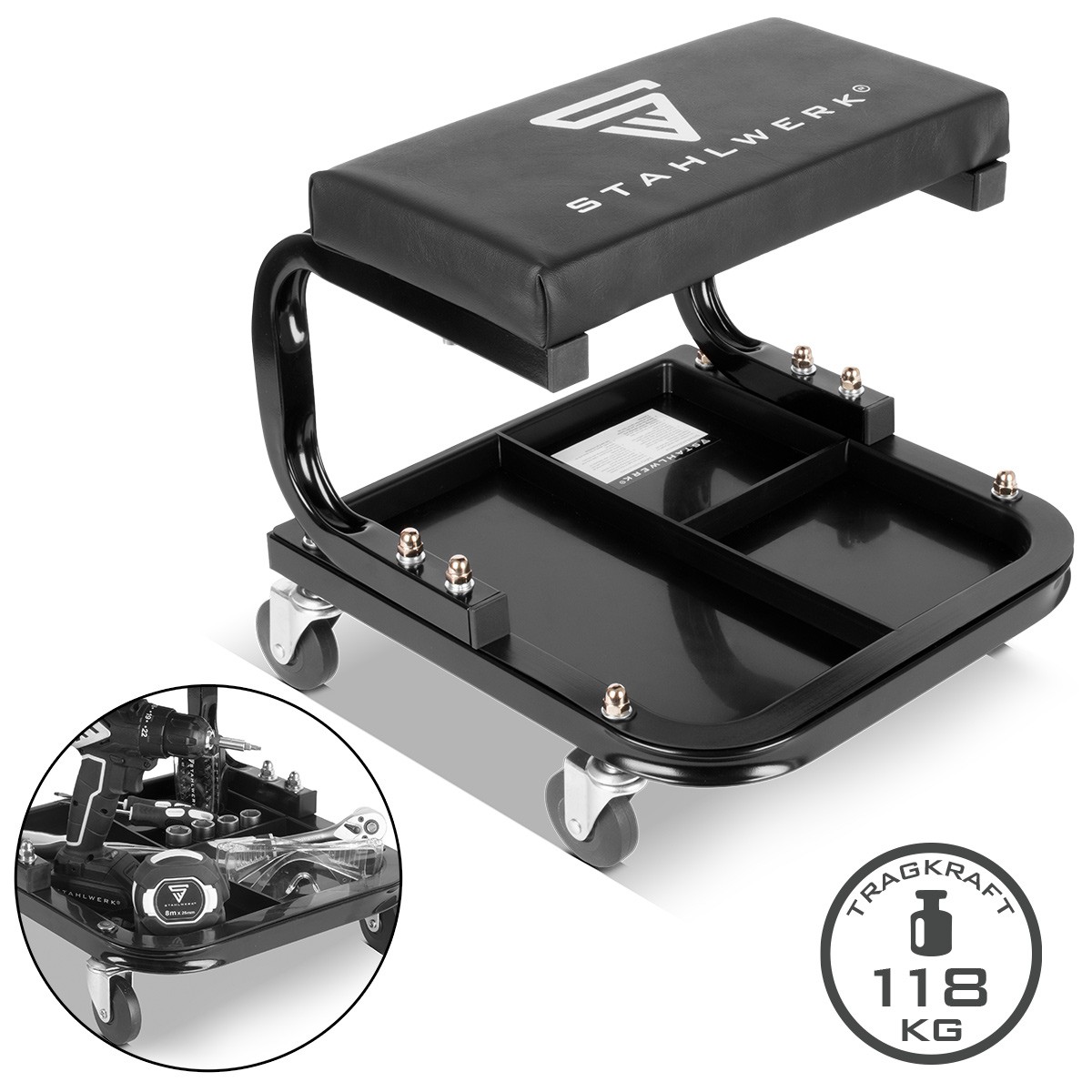 STAHLWERK Mobiler Werkstatthocker 118 kg Werkstattsitz Werkstattstuhl