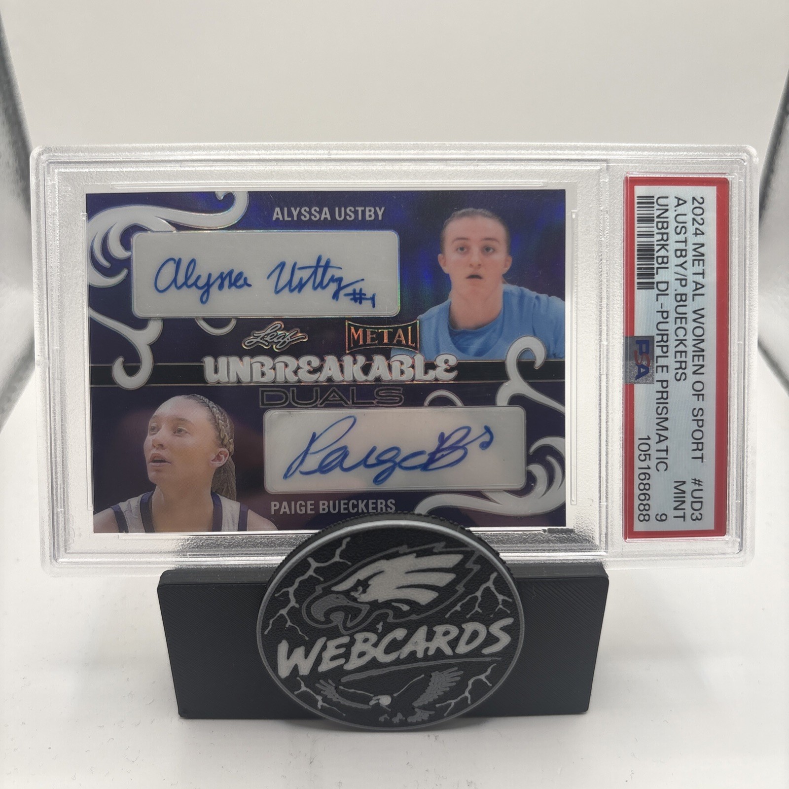 Leaf 2024 Metal Paige Bueckers / Alyssa Ustby UD-3 AUTO /4 Purple PSA 9