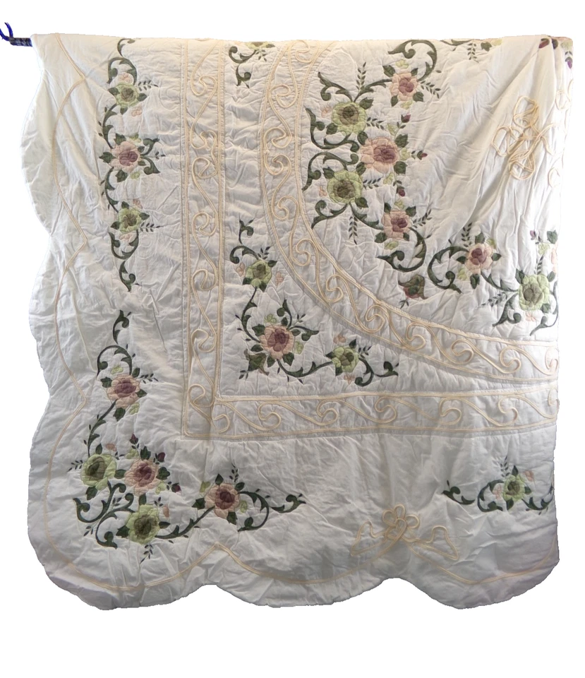 Edredom duplo com 2 fronhas de travesseiro verde malva creme conjunto de cama floral - Imagem 4 de 4