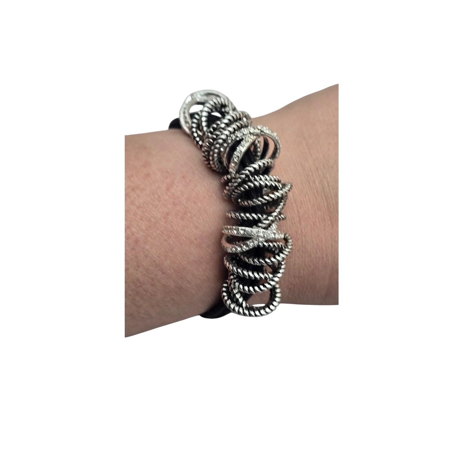 Chunky Silver Ring Cluster Toggle Clasp Textured … - image 4