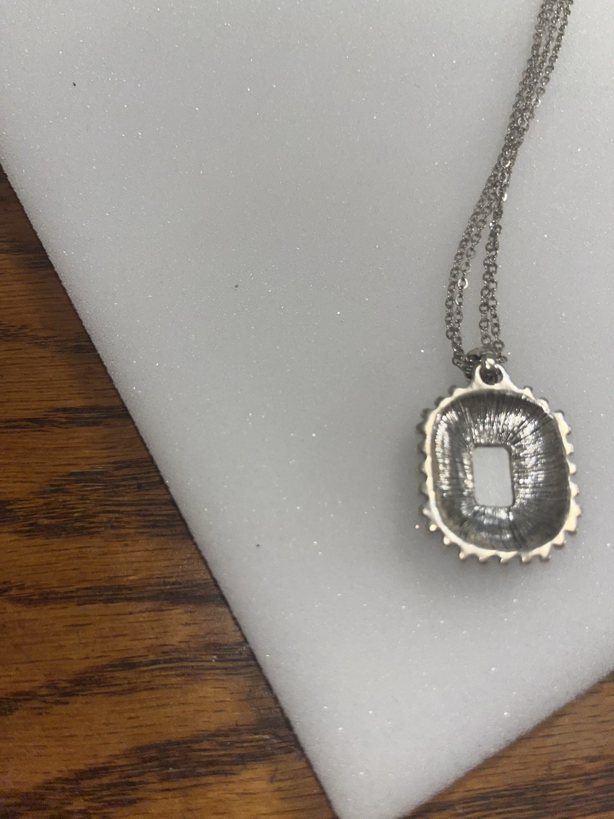 Vintage Silver Necklace with Rectangular Pendant - image 4