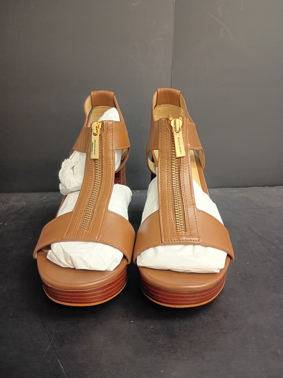 Michael Kors Women's Berkley Mid Sandal, Brown w/Gold Accents, size 9.5 NWOB thumbnail 2