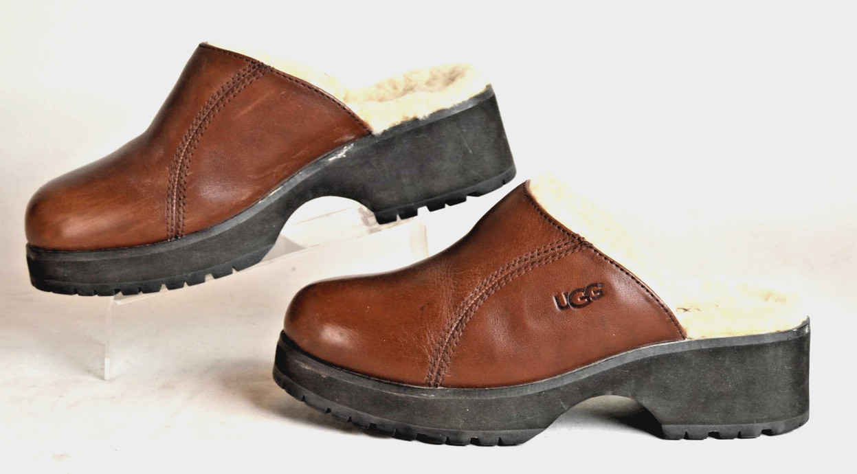 UGG Shearling Lined Leather Clogs Mules Women's 9… - image 3