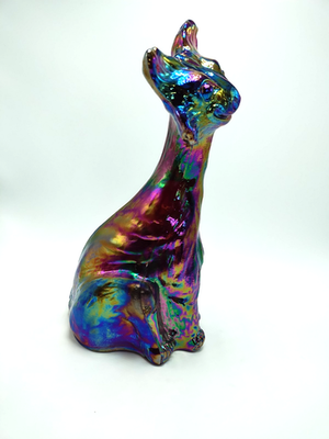Fenton Iridescent Carnival Glass Winking Alley Cat with Oiginal