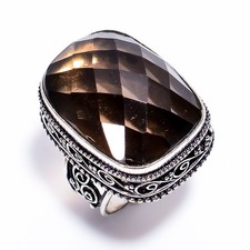 Handmade Smoky Quartz Gemstone 925 Sterling Silver Vintage Style Ring 6.25 US