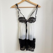 Victoria's Secret Black  White Lace Babydoll Slip Nightie Sheer Lingerie Y2K