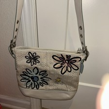 Coach Shoulder Bag Canvas White Signature Bee...