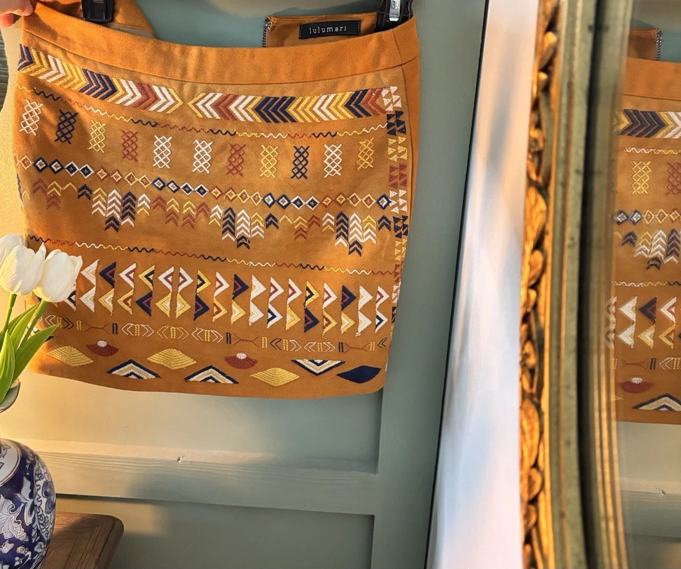 Minifalda Lulumari Anthropologie Boho Tribal Estampado Geométrico Naranja Talla PEQUEÑA Foto 3 de 4