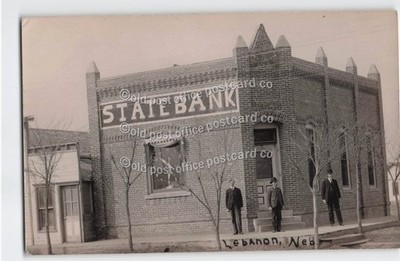 Lebanon, Nebraska-Bank Building c1910-Pop 46 today-RPPC Real Photo Postcard