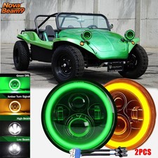 2pcs Fit Vw Dune Rail Buggy 7 Round Led Headlights Green Halo Drl Hilo Beam 2pcs Fit Vw Dune Rail Buggy 7 Round Led Headlights Green Halo Drl Hilo Beam