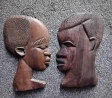 Pair Wood Head Plaques Approx 9x6in