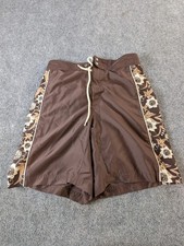Disney Shopping Men s Mickey Mouse Swim Trunks Medium Brown Hibiscus Floral Y2K