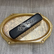 Vintage Victorian Black Color Flat Hair Brush Detailed Design With Lace Tray