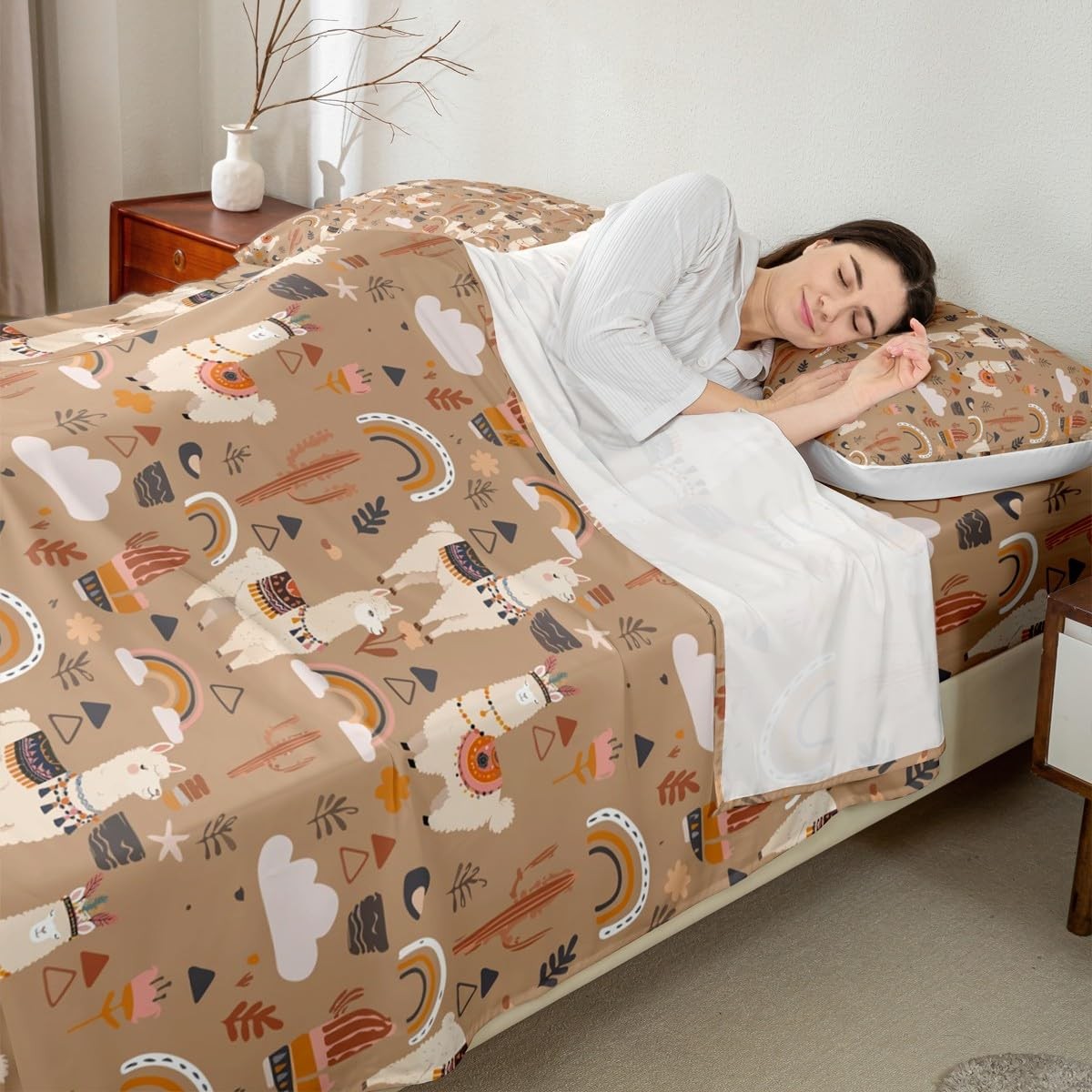 Kawaii Llama Alpaca Set for Boys Cute Llama Sheets with Deep Pocket Fitted Ca...