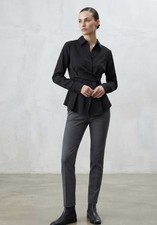 Long-Sleeve Pleated Black Womens Blouse NEW SIZE M