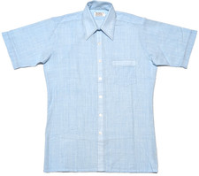 Vtg 70s Men's RICHMAN BROTHERS S/S Shirt MEDIUM Blue BIG COLLAR Poly Cotton