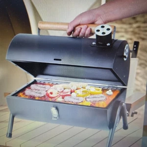 Compact Portable Barrel Charcoal BBQ Grill W/Double Sided Griddle