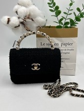 Chanel Flap Bag Black Tweed Pearl Bead Top Handle Gold‑Tone Hardware Authentic