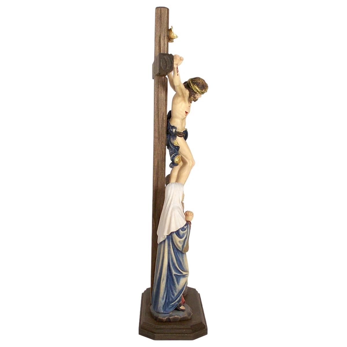 HOLZ KREUZIGUNGSGRUPPE – Stehbalken 24 cm – Maria & Johannes fixiert – coloriert