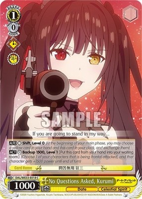 No Questions Asked, Kurumi - DAL/WE33-E018 - C Near Mint Weiss Schwarz Date A Bu