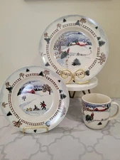 Folkcraft Stoneware Winter Side 3 Piece Place Setting Christmas Plates Dinner