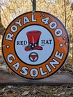 VINTAGE  RED HAT ROYAL "400" GASOLINE PORCELAIN GAS PUMP SIGN OIL 12".