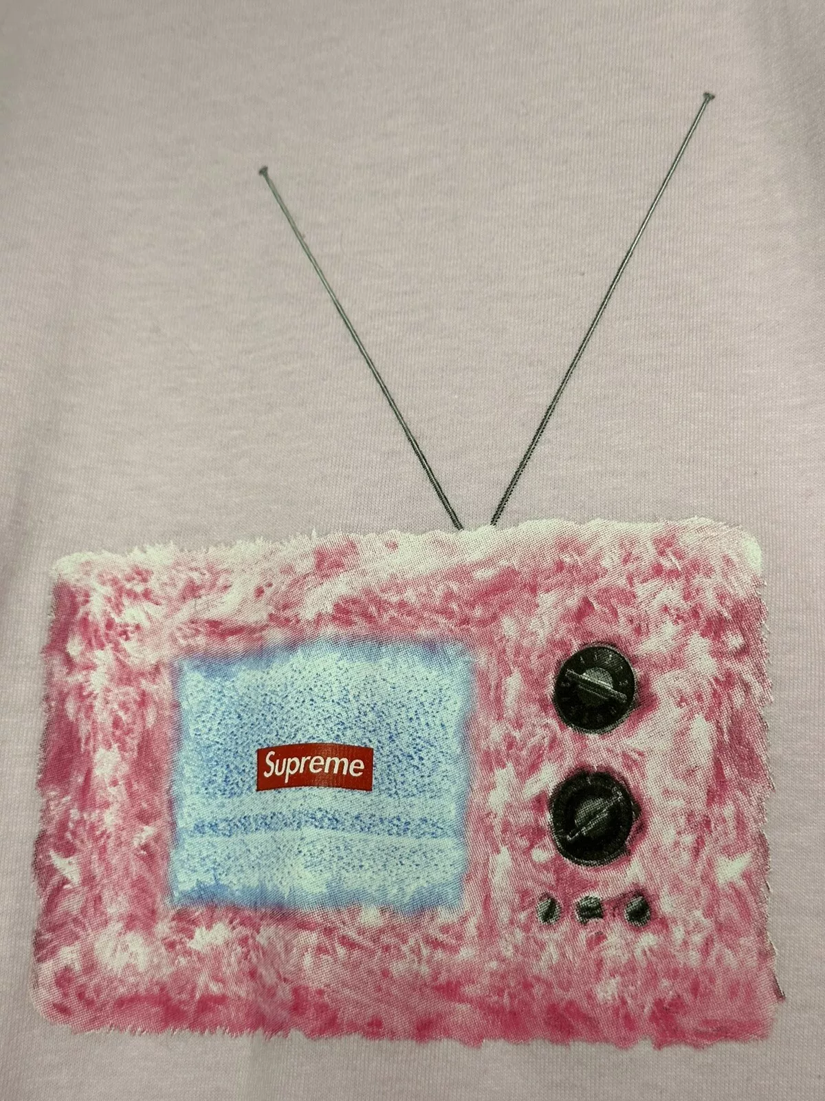 Supreme TV Tee shirt rose clair graphique manches courtes SS18 taille L
