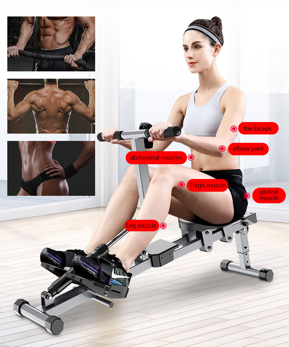 Máquina de remo plegable silenciosa de una sola barra ejercicio de remo para entrenamientos cardiovasculares en casa E