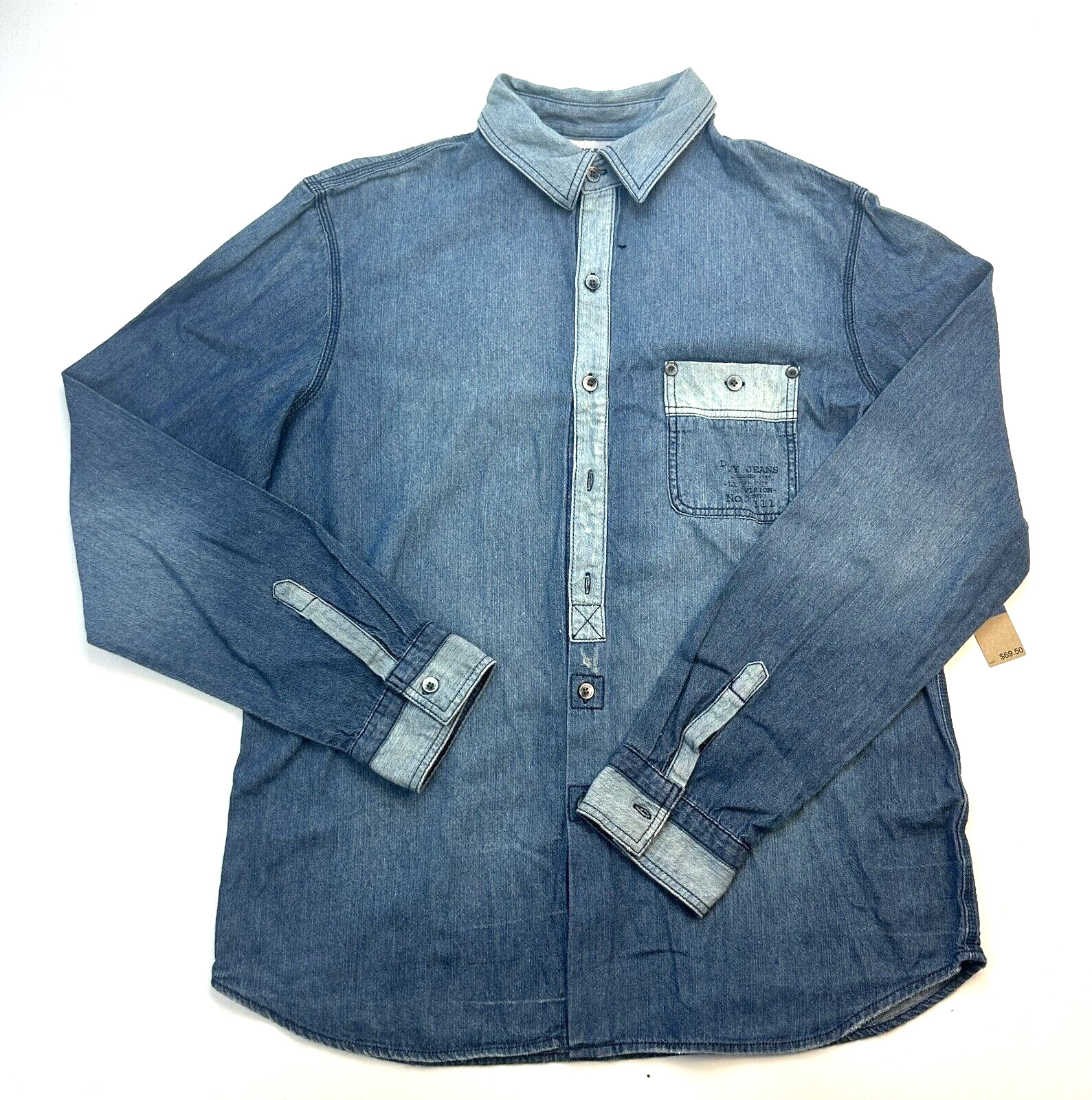 Мужская рубашка с длинным рукавом из 100% хлопка DKNY Jeans, размер XL, синяя Новинка