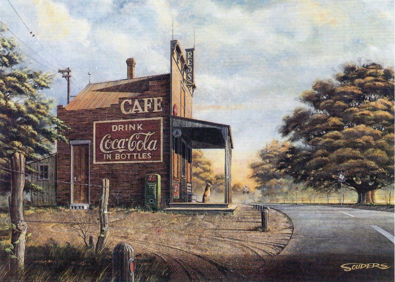 Café Restaurant Coca Cola Railroad Matted Print HAND SIGNED by Artist Souders