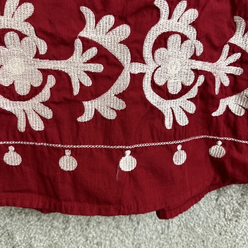 Allison Taylor Skirt Womens 8 Red Floral Embroidered Side Zip Cotton- 8288* - 第 7/12 張圖片