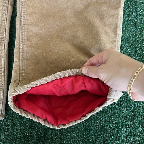 Vintage 70s Carhartt Brown Canvas Red Lined Quilted Talon Zipper Pants 32x27.5" - Picture 10 of 21
