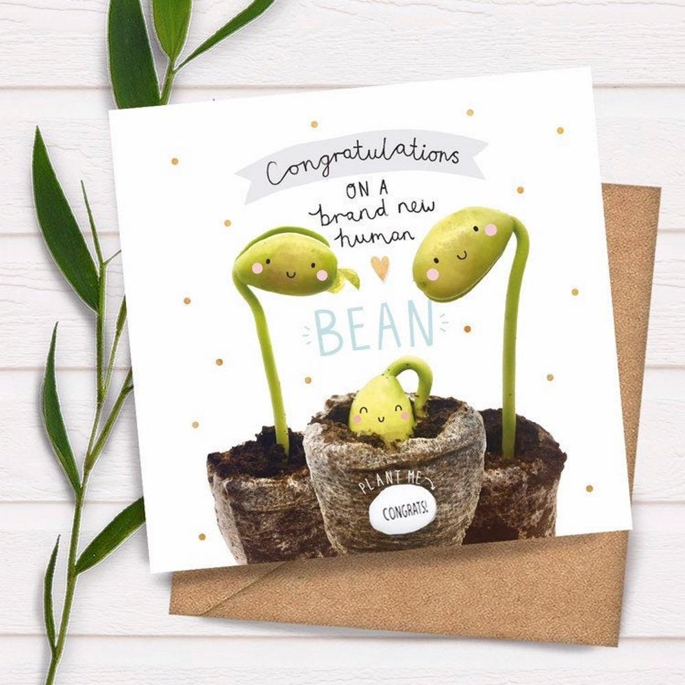 Congratulations On A Brand New Human Magic Bean Blank Greeting Card Plant Gift