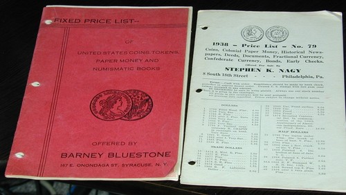 BO15 TWO 1938 COIN PRICELISTS BARNEY BLUESTONE & STEPHEN K NAGY FREE SHIPPING
